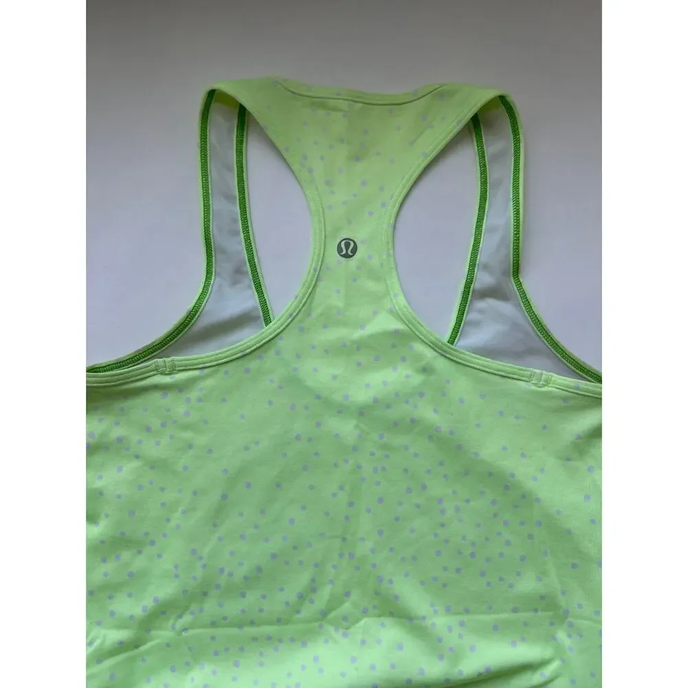 Lululemon Lime Green Racerback Tank with Lavender Dots